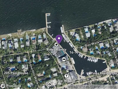 Map showing Fire Island Pines water taxi dock